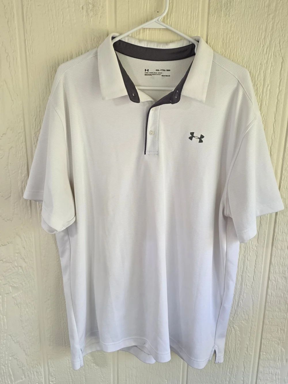 Men's Under Armour White Polo with Gray Collar Trim, XXL